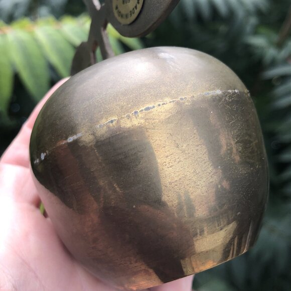 Brass Apple Bell Unpolished Natural Patina Home Decor School Teacher Gift IN - Picture 6 of 12